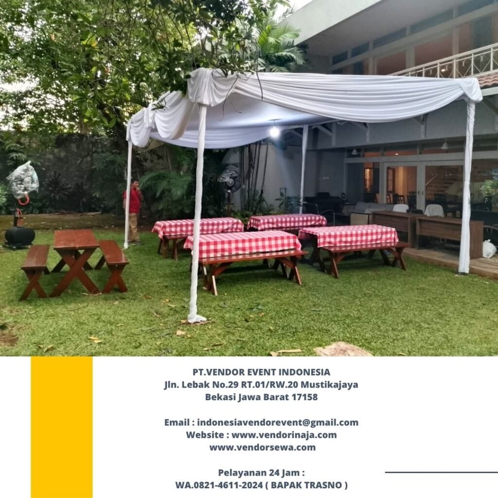 Sewa TENDA PLAFON PUTIH,MEJA TAMAN COVER MOTIF KOTAK Jaksel
