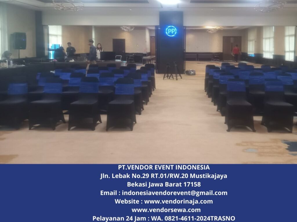 Sewa KURSI Event Cover Hitam Pita Biru Bogor