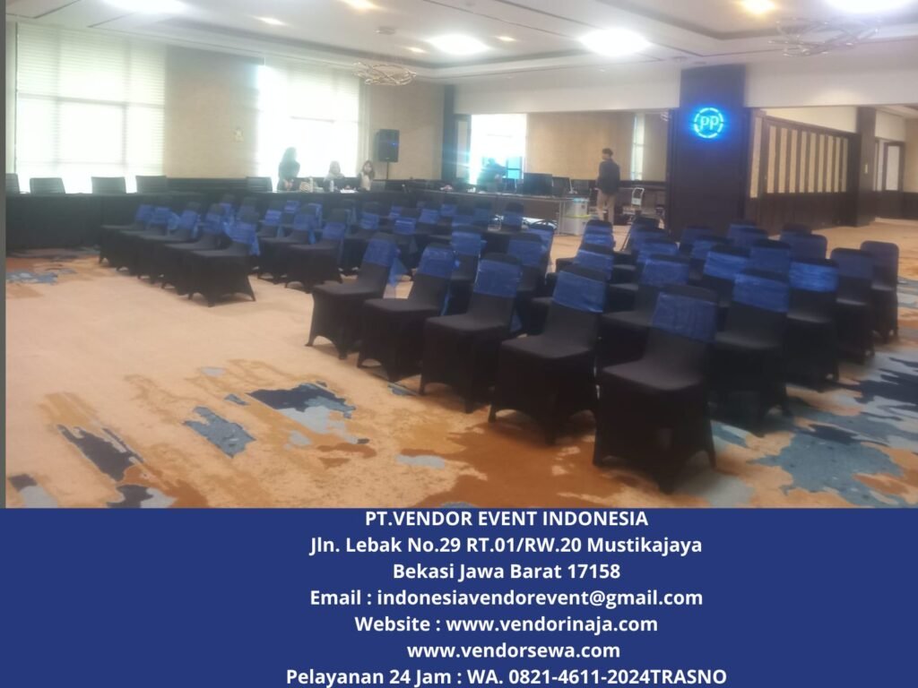 Sewa KURSI Event Cover Hitam Pita Biru Bogor