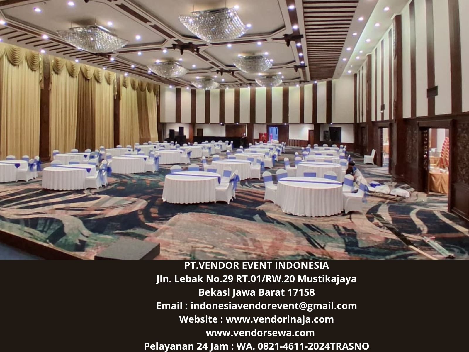 Rental Meja Bundar,Meja Kotak Cover Skirting Biru Jakarta