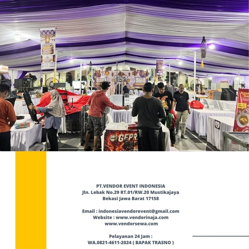 Sewa Tenda Serut Kain Dekorasi Putih Ungu Jakarta