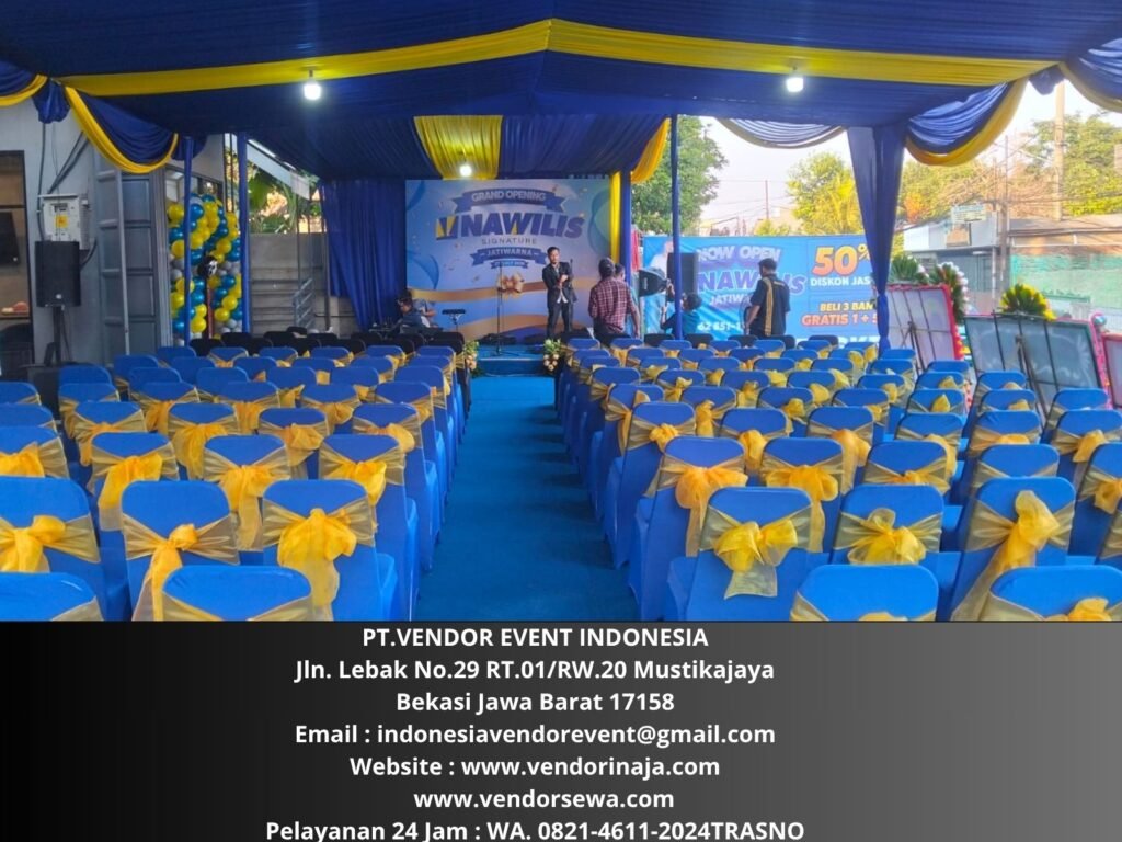 Sewa Tenda Dekorasi kain biru Bekasi