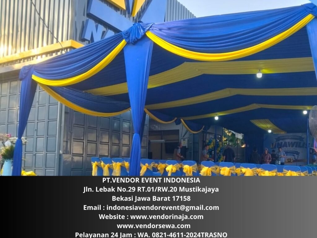 Sewa Tenda Dekorasi kain biru Bekasi