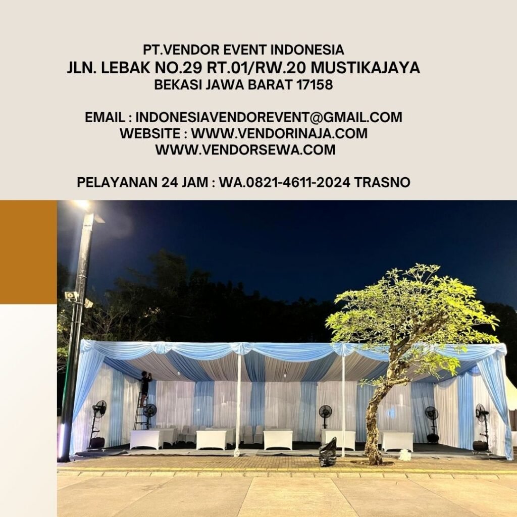 Sewa Tenda Dekorasi Serut Biru Putih Event Plaza Timur GBK Jakarta Pusat