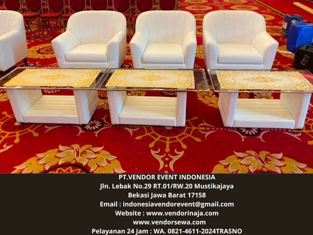 Sewa Sofa retro,Meja Kaca VIP Putih Jakut