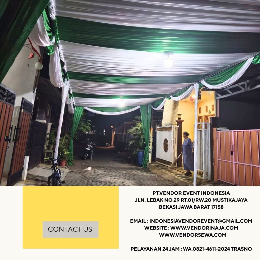 Rental Tenda Dekor Kain Rempel Hijau Putih Bekasi (0821-4611-2024)