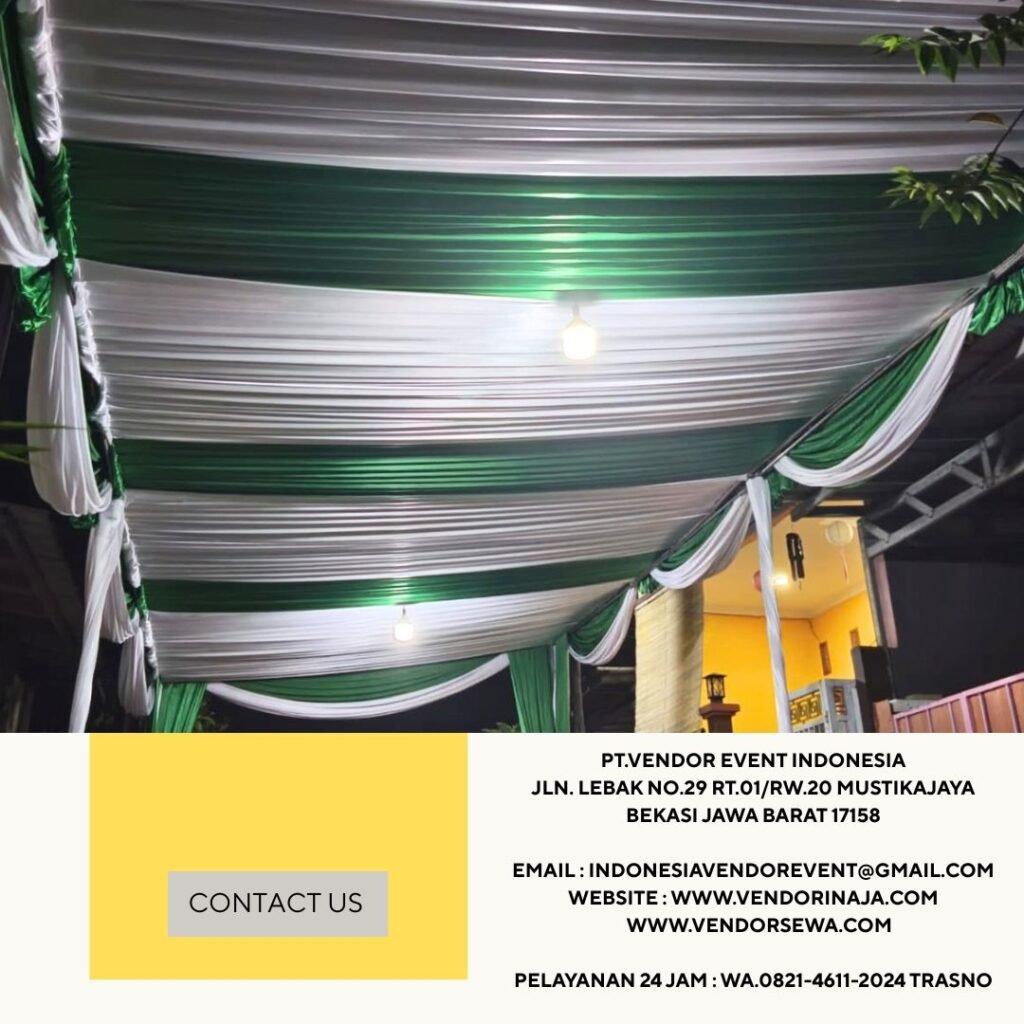 Rental Tenda Dekor Kain Rempel Hijau Putih Bekasi (0821-4611-2024)