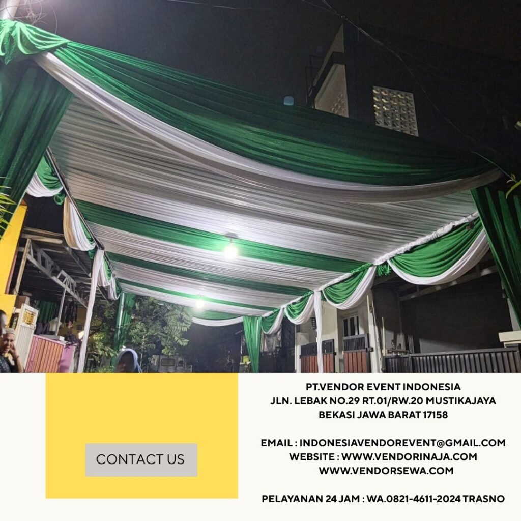 Rental Tenda Dekor Kain Rempel Hijau Putih Bekasi (0821-4611-2024)