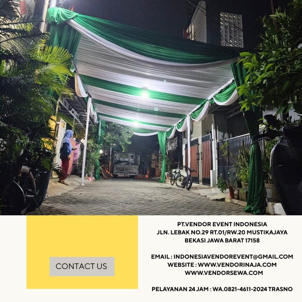 Rental Tenda Dekor Kain Rempel Hijau Putih Bekasi (0821-4611-2024)