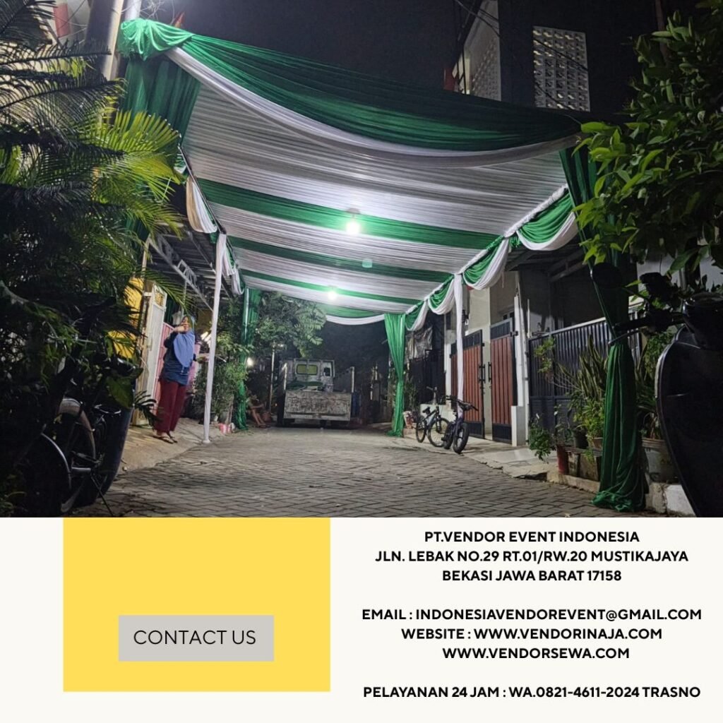 Rental Tenda Dekor Kain Rempel Hijau Putih Bekasi (0821-4611-2024)