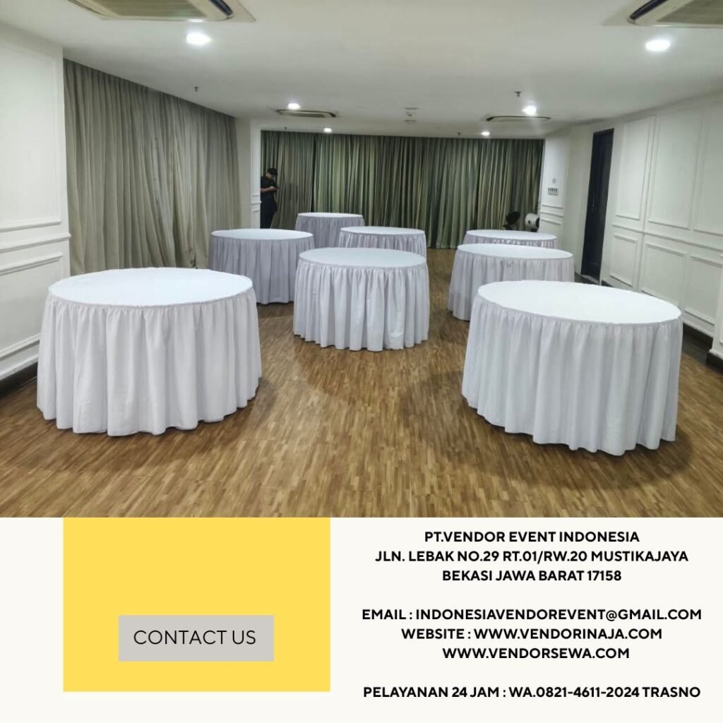 Sewa Meja Bundar Cover Skirting Putih Event Hotel Des Indes Menteng Jakarta Pusat