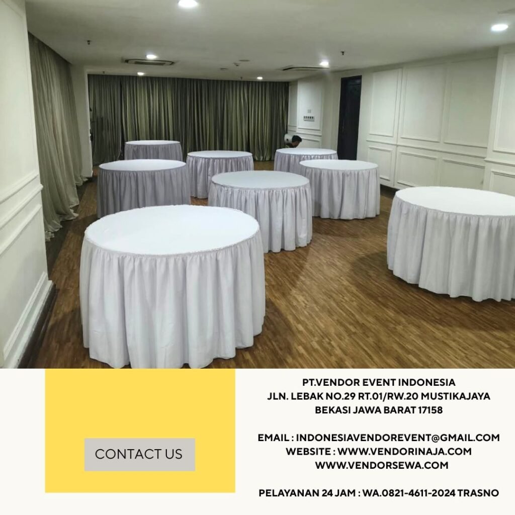 Sewa Meja Bundar Cover Skirting Putih Event Hotel Des Indes Menteng Jakarta Pusat