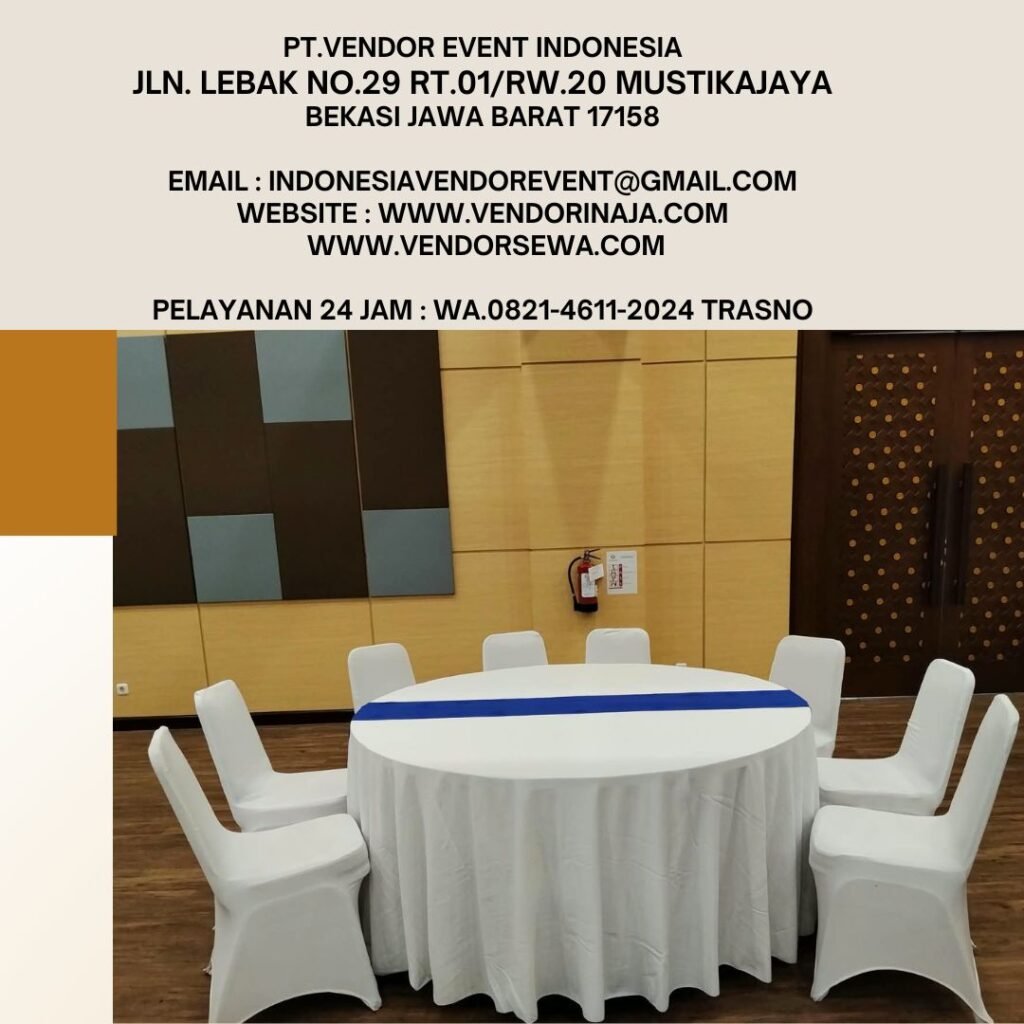 Sewa Round Table Dan Kursi Futura Cover Putih Event Kemendikbud Jakpus (082146112024)