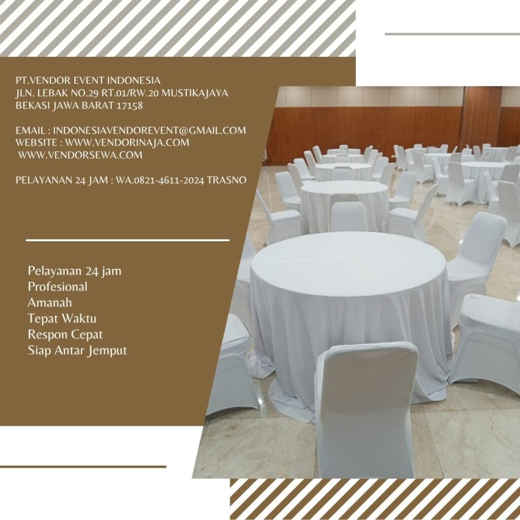 Sewa Round Table Dan Kursi Futura Cover Putih Event Kemendikbud Jakpus (082146112024)