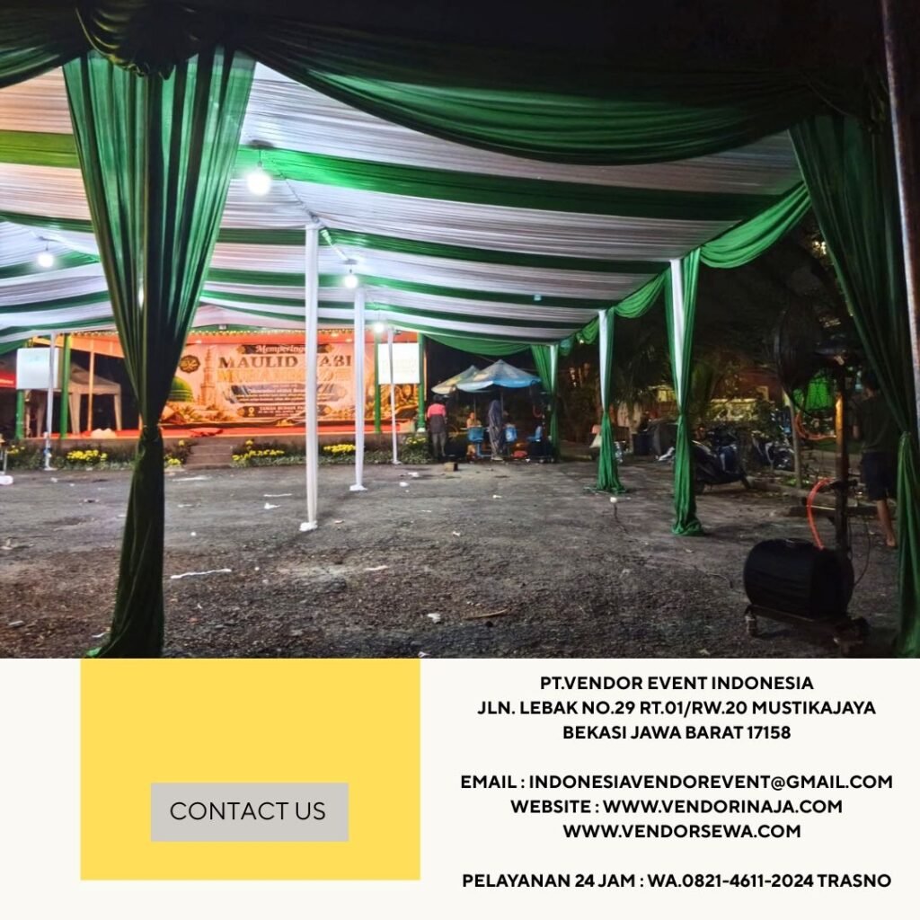 Sewa Tenda Dekorasi Kain Serut Hijau Putih Jakarta