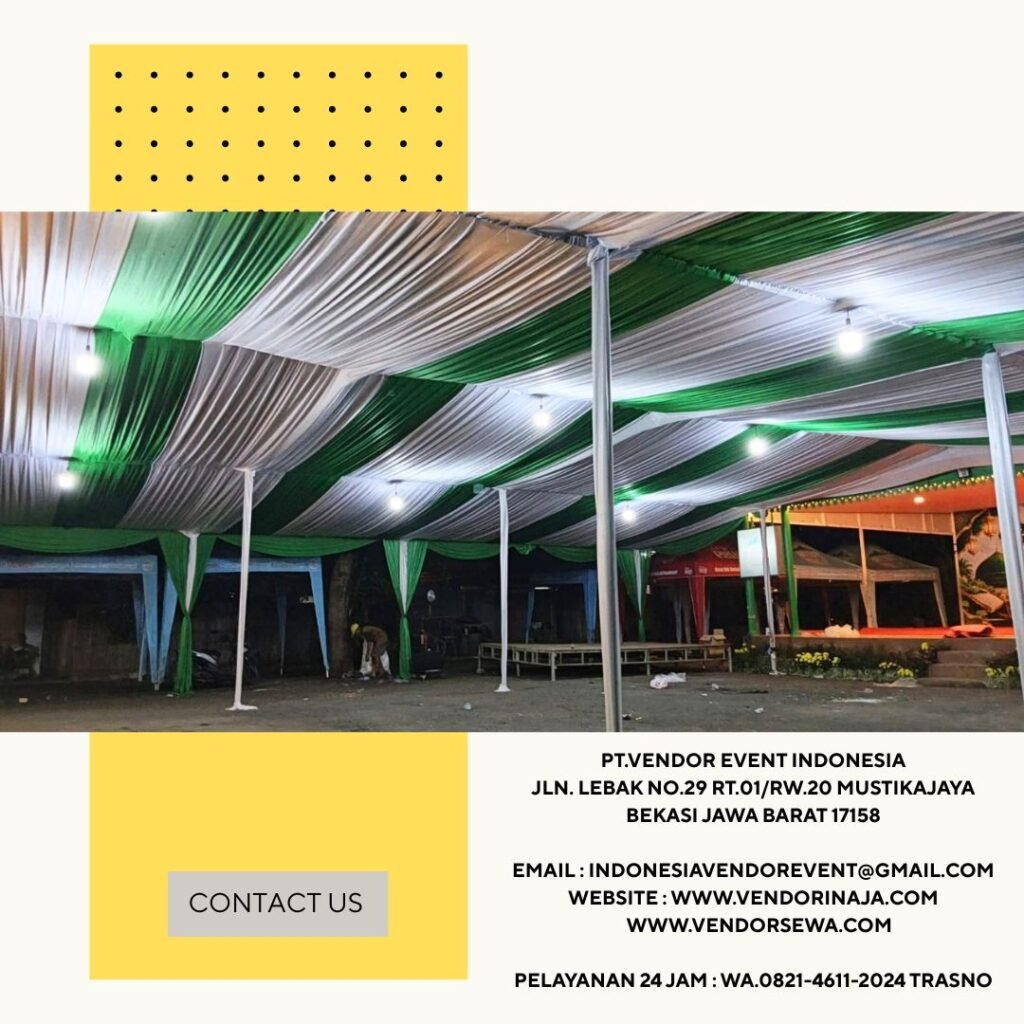Sewa Tenda Dekorasi Kain Serut Hijau Putih Jakarta