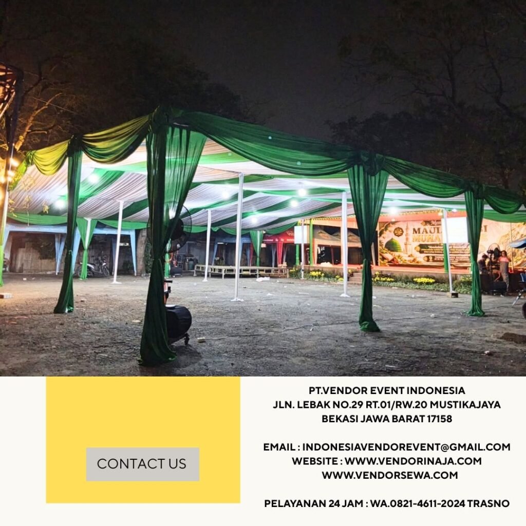 Sewa Tenda Dekorasi Kain Serut Hijau Putih Jakarta