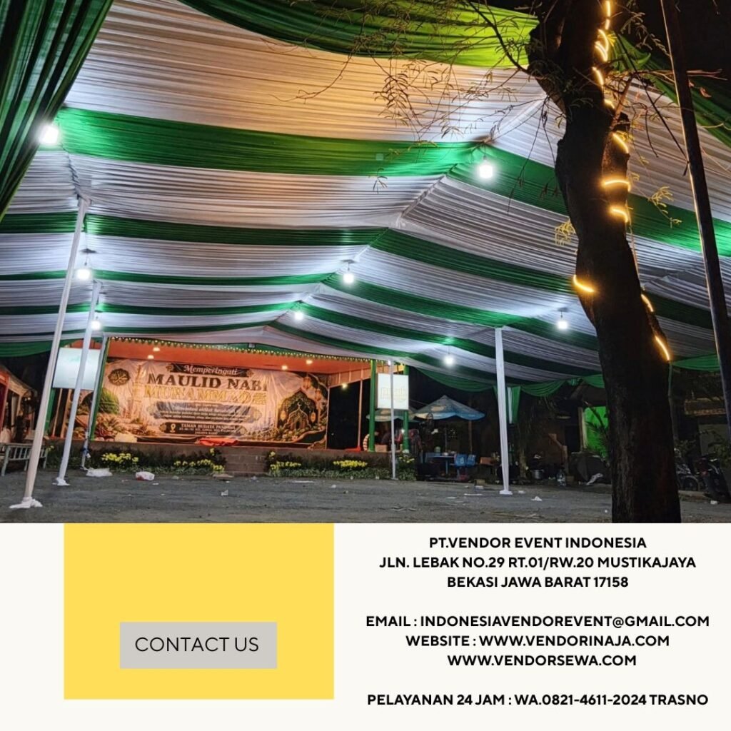 Sewa Tenda Dekorasi Kain Serut Hijau Putih Jakarta