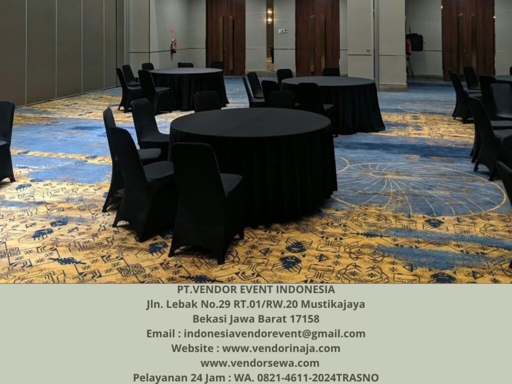 Sewa Meja Bundar,Kursi Cover Hitam Bogor (0821-4611-2024)