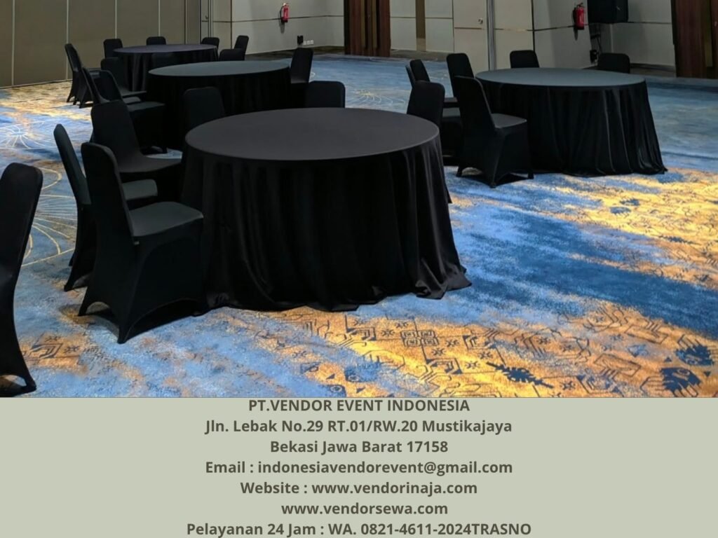 Sewa Meja Bundar,Kursi Cover Hitam Bogor (0821-4611-2024)