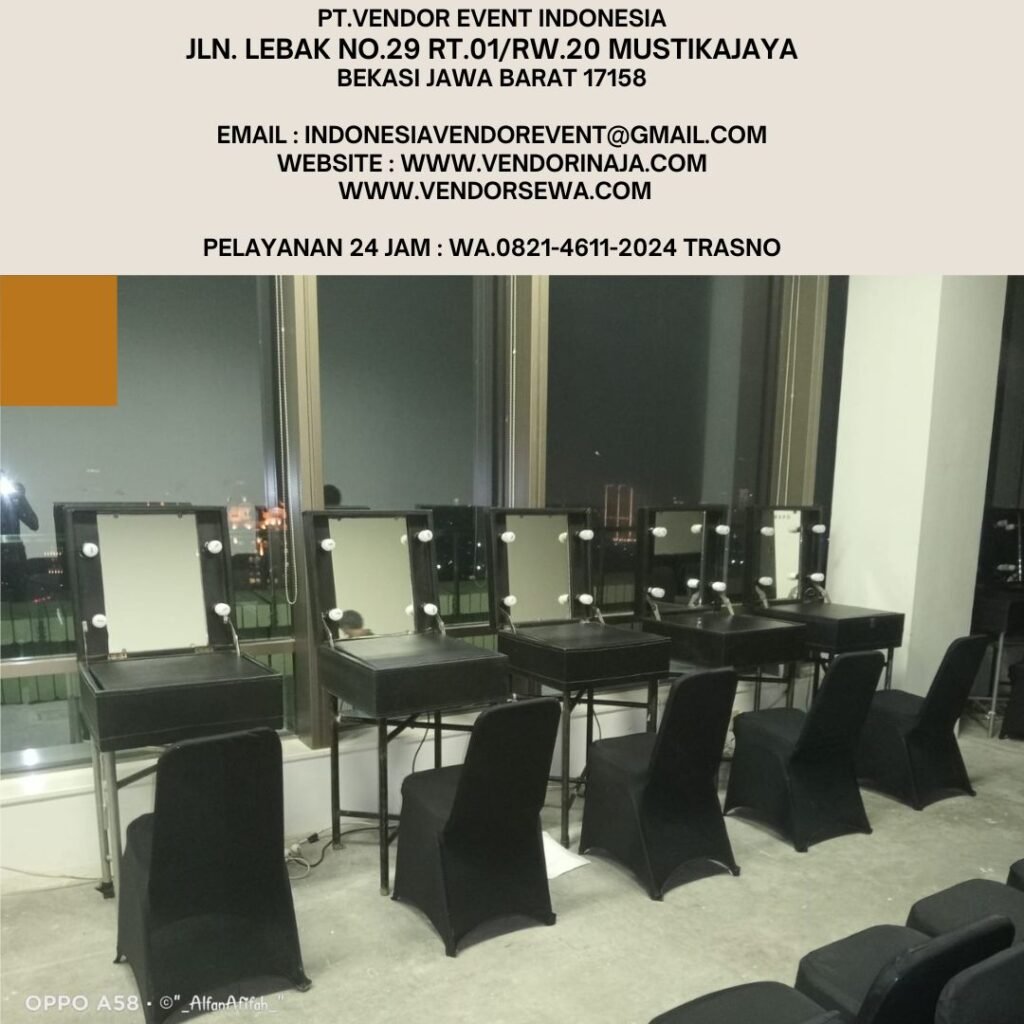 Sewa Meja Kaca Rias Portable Kotak Hitam Event Central Senayan 2 Jakpus