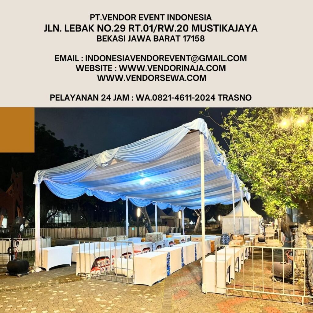 Sewa Tenda Serut Biru Putih,Meja Kursi PIK2 (0821-4611-2024)